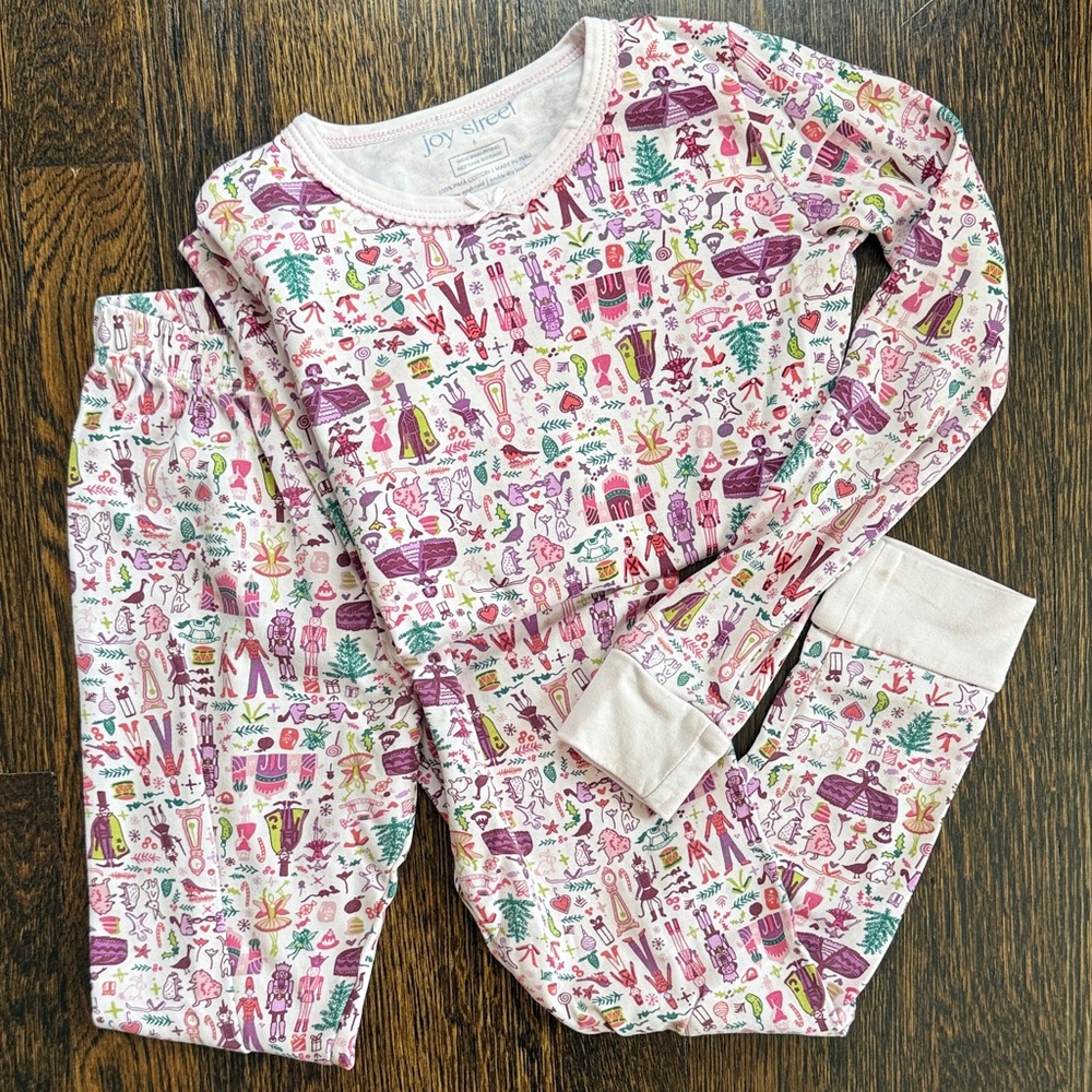 Joy Street Girls' Pink Nutcracker Printed Pajama Set - Cozy Long Sleeve